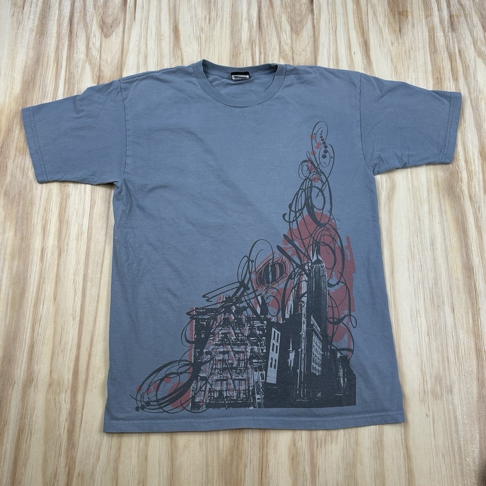 Vtg‎ Y2K New York City T Shirt Large L Gray Tribal Script Graphic Spellout 00s